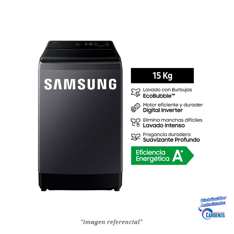 LAVADORA CARGA SUPERIOR 15KG GRIS ECOBUBBLE SAMSUNG MOD WA40F15E4C