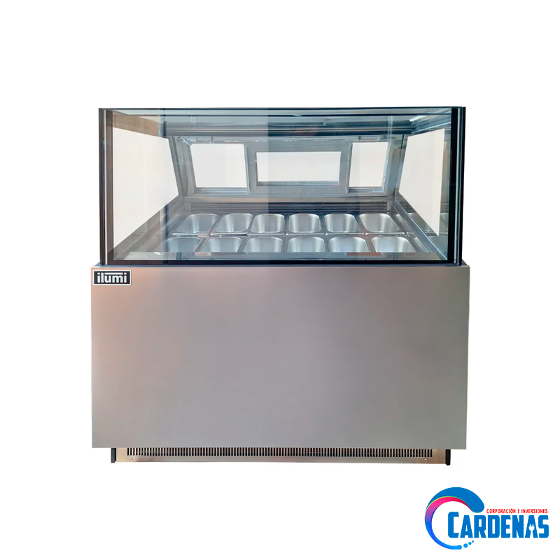 CONGELADORA DE HELADO ILUMI DE 12 POZAS CUADRADA PREMIUM MOD ICL-1200SQ