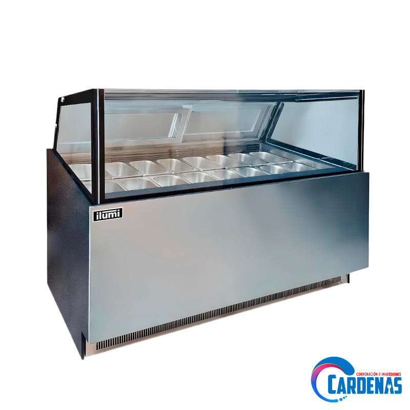 CONGELADORA DE HELADOS ILUMI 16 POZAS CUADRADA PREMIUM MOD ICL-1600SQ