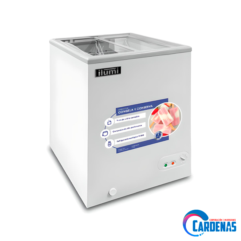 CONGELADORA ILUMI TAPA DE VIDRIO 110 LITROS MOD TF-1100
