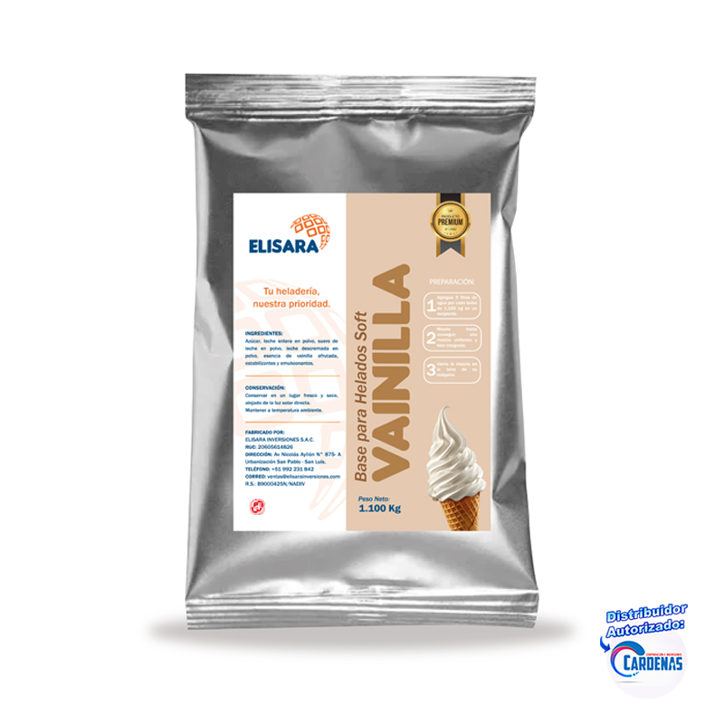 BASE PARA HELADOS SOFT PREMIUM 1.1 KG SABOR VAINILLA UND MARCA: ELISARA