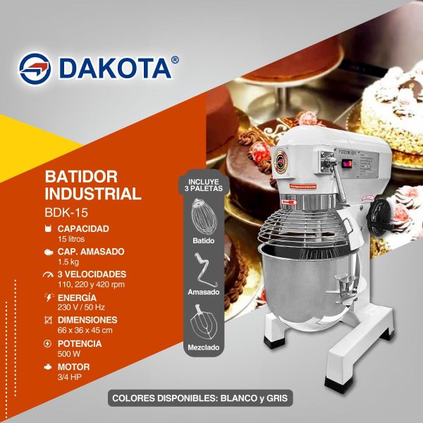 BATIDORA INDUSTRIAL DAKOTA DE 15LTS MOD BDK-15 - Imagen 2