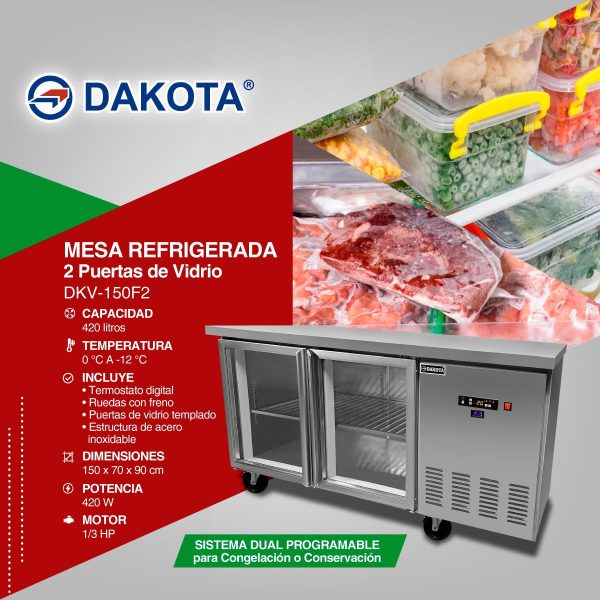 MESA REFRIGERADA DUAL NO FROST 150*76*90 DAKOTA MOD: DKV-150F2 - Imagen 2
