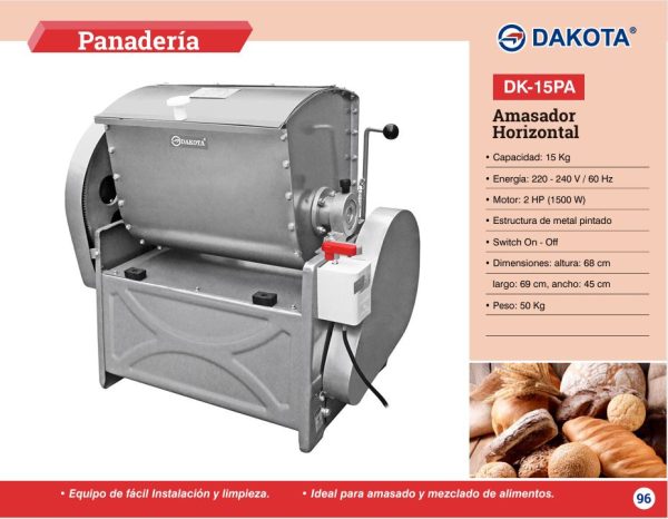 AMASADORA MEZCLADOR HORIZONTAL 15KG DAKOTA DK-15PA - Imagen 2