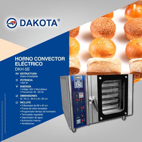HORNO CONVECTOR ELECTRICO 5 BANDEJAS DAKOTA MOD: DKH-5E - Imagen 3