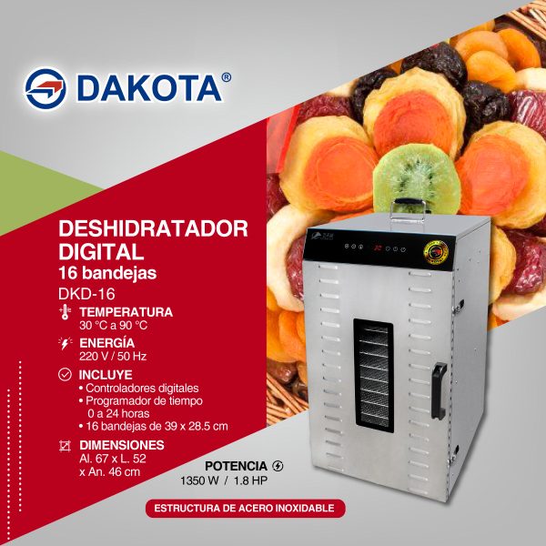 DESHIDRATADOR DE ALIMENTOS 16 NIVELES DAKOTA MOD: DKD-16 - Imagen 2