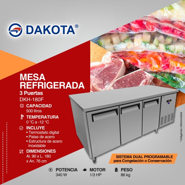 MESA REFRIGERADA DUAL NO FROST 180*76*90 DAKOTA MOD: DKH-180F - Imagen 2