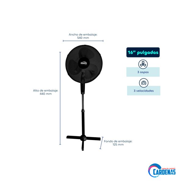 VENTILADOR DE PEDESTAL ILUMI DE 16 PULGADAS MOD IL-16 - Imagen 2