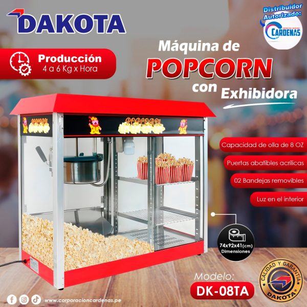 MÁQUINA DE POP CORN CON EXHIBIDOR DAKOTA MOD: DK-08TA - Imagen 2
