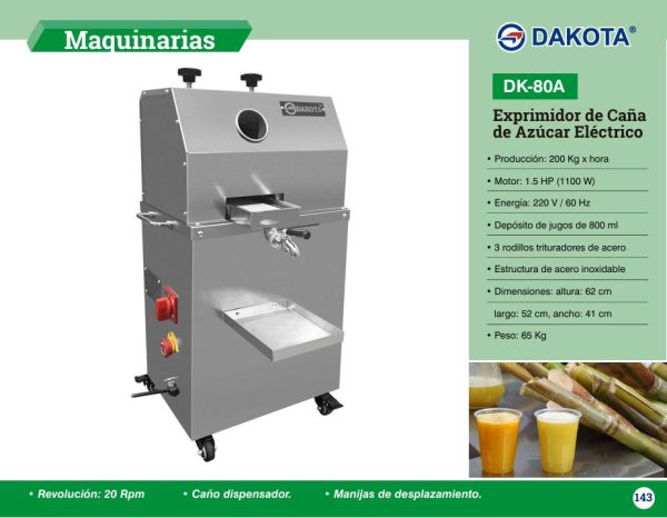 EXPRIMIDOR DE CAÑA DE AZUCAR ELECTRICO DAKOTA MOD: DK-80A - Imagen 2