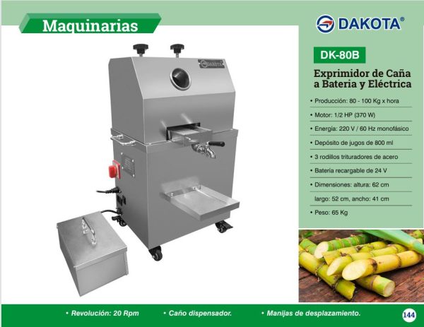 EXPRIMIDOR DE CAÑA DE AZUCAR ELECTRICO Y BATERIA DAKOTA MOD: DK-80B - Imagen 2