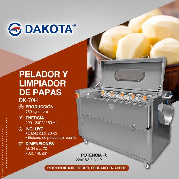 PELADORA Y LIMPIADORA DE PAPA 60-70KG DAKOTA MOD: DK-70H - Imagen 2