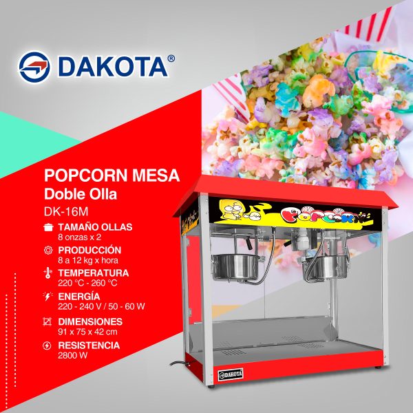 MÁQUINA DE POP CORN DOBLE OLLA DAKOTA MOD DK-16M - Imagen 2