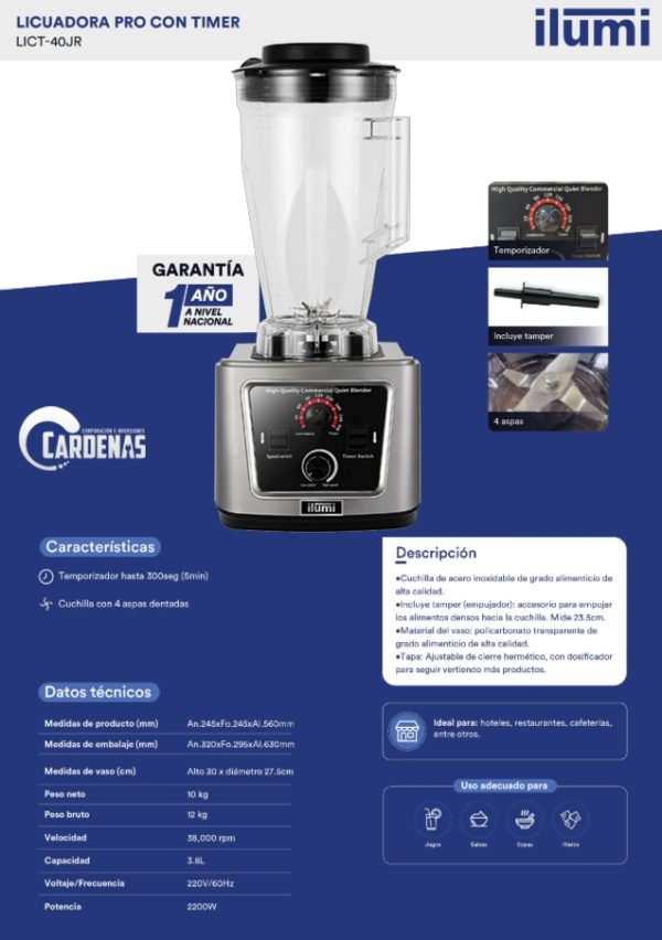 LICUADORA COMERCIAL ILUMI MODELO: LICT-40JR - Imagen 2