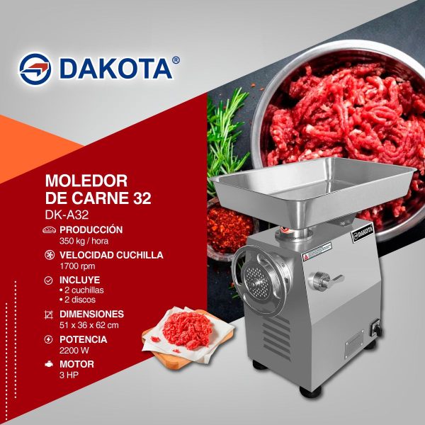 MOLEDORA DE CARNE N°32 DAKOTA MOD: DK-A32 - Imagen 2