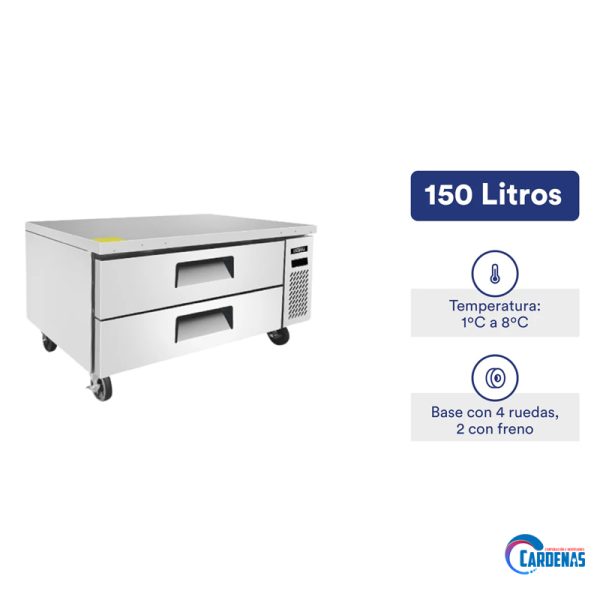 BASE CHEF REFRIGERADA CON 2 CAJONES ILUMI 150 LTS MOD: CHB-0904 - Imagen 2
