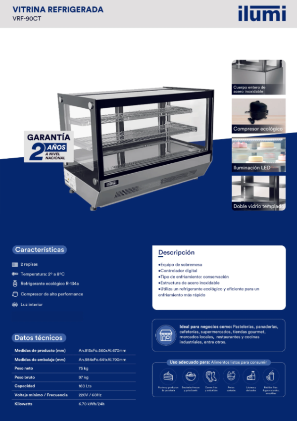 VITRINA REFRIGERADA DE MESA ILUMI DE 160 LTS MOD VRF-90CT - Imagen 4