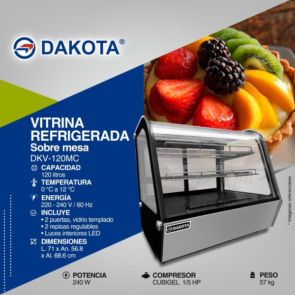 VITRINA REFRIGERADA DE MESA DAKOTA DE 100 LTS MOD DKV-120MC - Imagen 2