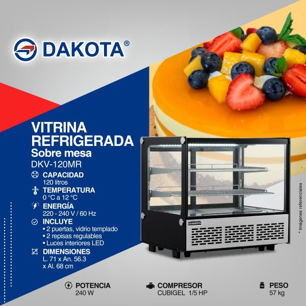 VITRINA REFRIGERADA DE MESA DAKOTA DE 120 LTS MOD DKV-120MR - Imagen 2