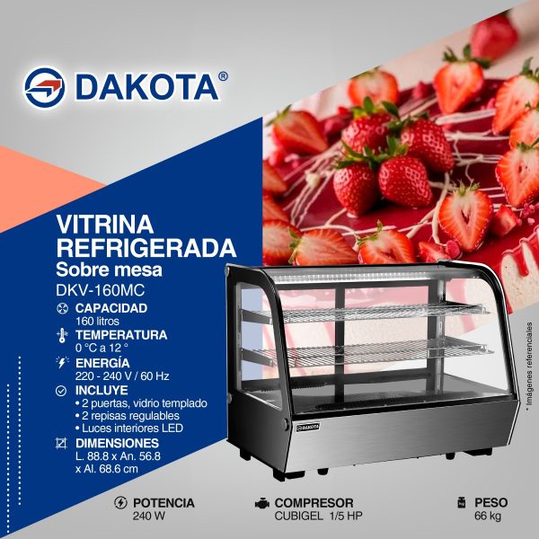 VITRINA REFRIGERADA DE MESA DAKOTA DE 160 LTS MOD DKV-160MC - Imagen 2