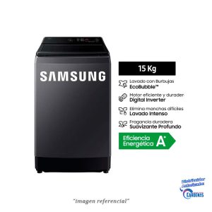 LAVADORA CARGA SUPERIOR 15KG GRIS ECOBUBBLE SAMSUNG MOD WA40F15E4C