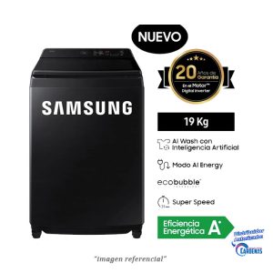LAVADORA CARGA SUPERIOR 19KG GRIS ECOBUBBLE SAMSUNG MOD WA80F19S8BPE